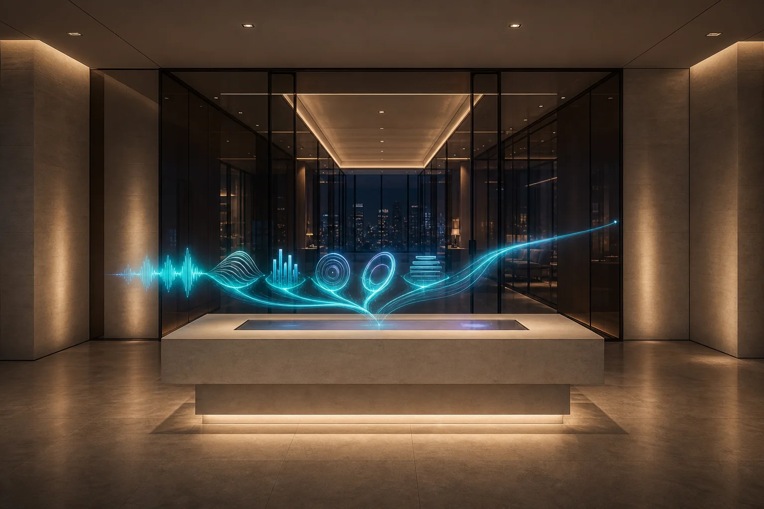 A voice waveform becomes five organized signals for property needs, budget, location, timing, and next action.